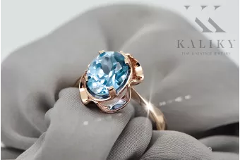 Oryginalny wyrób Vintage 14k z różowego złota Akwamaryn Pierścionek Styl Vintage vrc206r